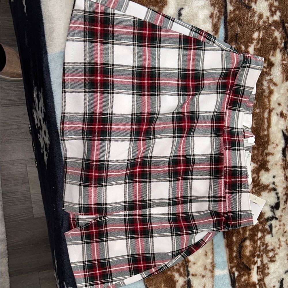 Plaid Mini Skirt in Black, White, and Red